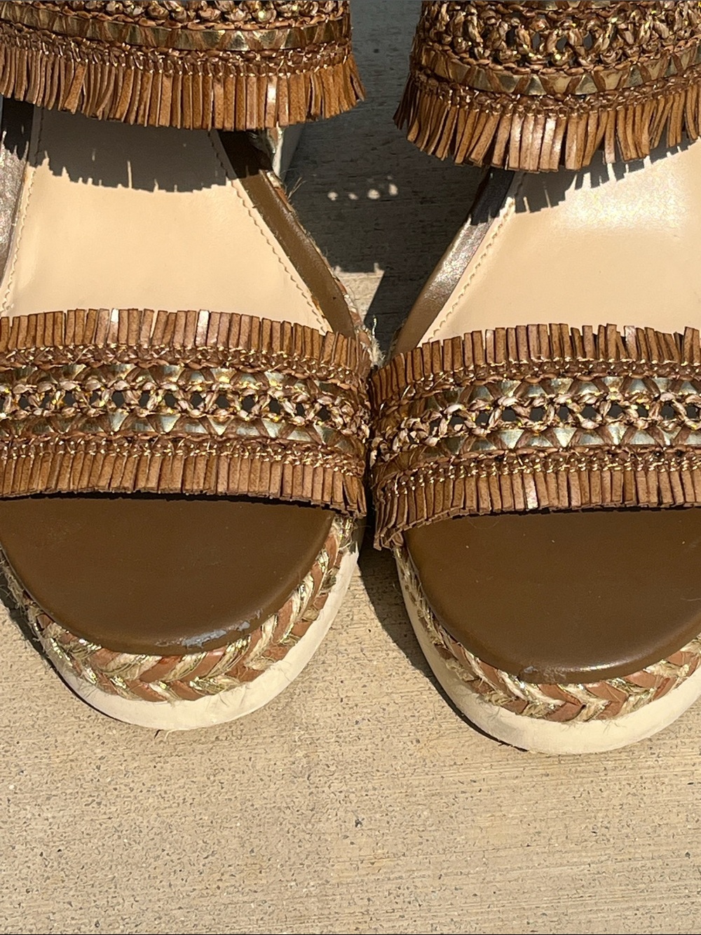 Vince Camuto Woven Fringe Platform Block Heel Slide Sandals Women’s 9 Est - Picture 5 of 9